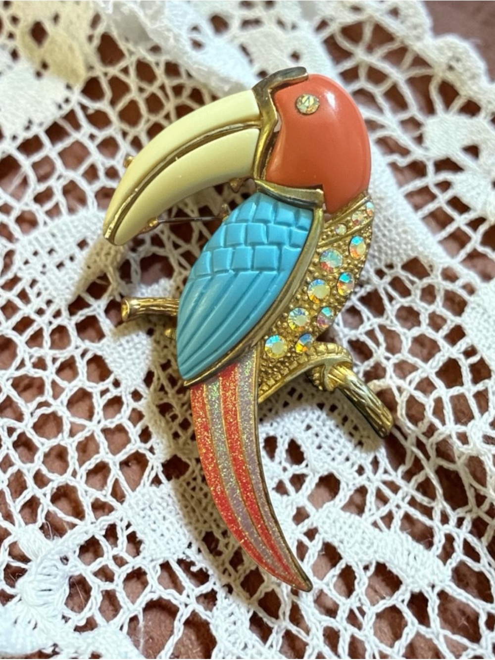 Hattie Carnegie Unsigned Colorful Toucan Brooch